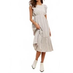 NEW IN-LOOM eyelet flutter sleeve embroidered midi dress in dove grey
